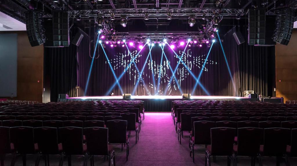 Elegant conference and event room prepared for guests